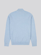 Mens Checkerboard Funnel Neck 1/4 Zip Knit in Parisian Blue Marl