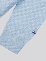 Mens Checkerboard Funnel Neck 1/4 Zip Knit in Parisian Blue Marl