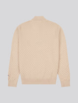 Mens Checkerboard Funnel Neck 1/4 Zip Knit in Doeskin