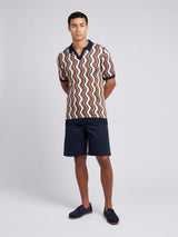 Mens Wave Knit Open Collar Polo Shirt in Cocoa Brown