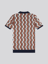 Mens Wave Knit Open Collar Polo Shirt in Cocoa Brown