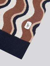 Mens Wave Knit Open Collar Polo Shirt in Cocoa Brown