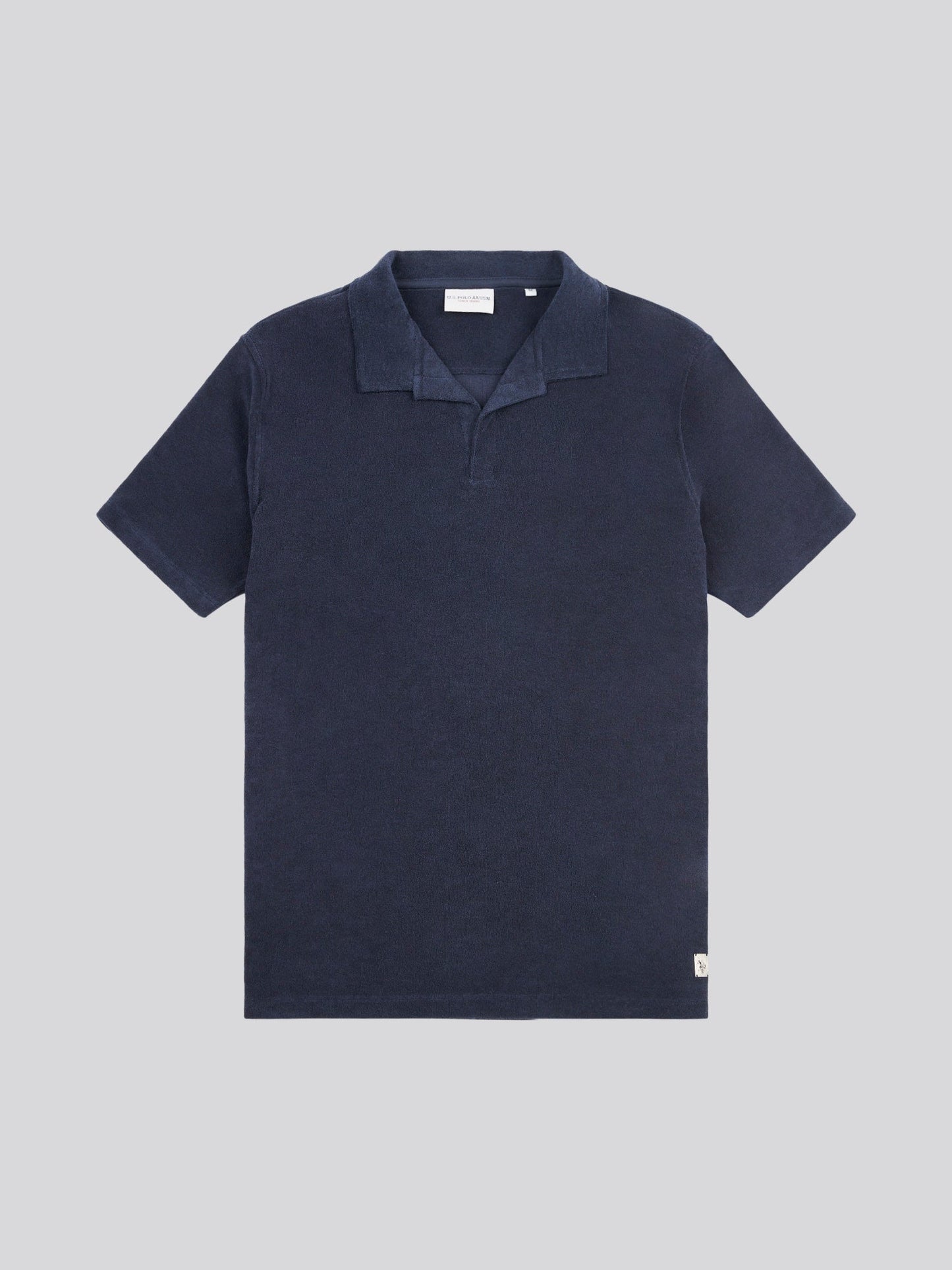 Mens Terry Revere Collar Polo Shirt in Dark Sapphire Navy