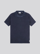 Mens Terry Revere Collar Polo Shirt in Dark Sapphire Navy
