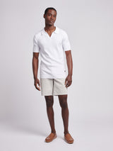 Mens Texture Open Collar Knit Polo Shirt in Bright White