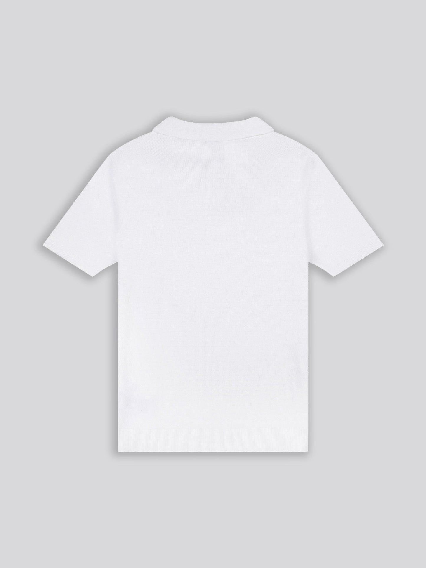 Mens Texture Open Collar Knit Polo Shirt in Bright White