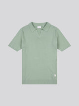 Mens Texture Open Collar Knit Polo Shirt in Green Bay