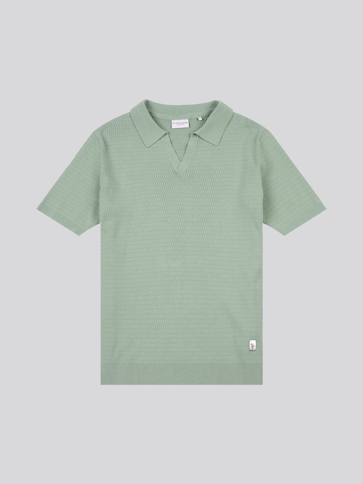 Mens Texture Open Collar Knit Polo Shirt in Green Bay