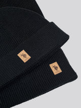 Mens Luxury Rib Knit Beanie & Scarf Set in Black