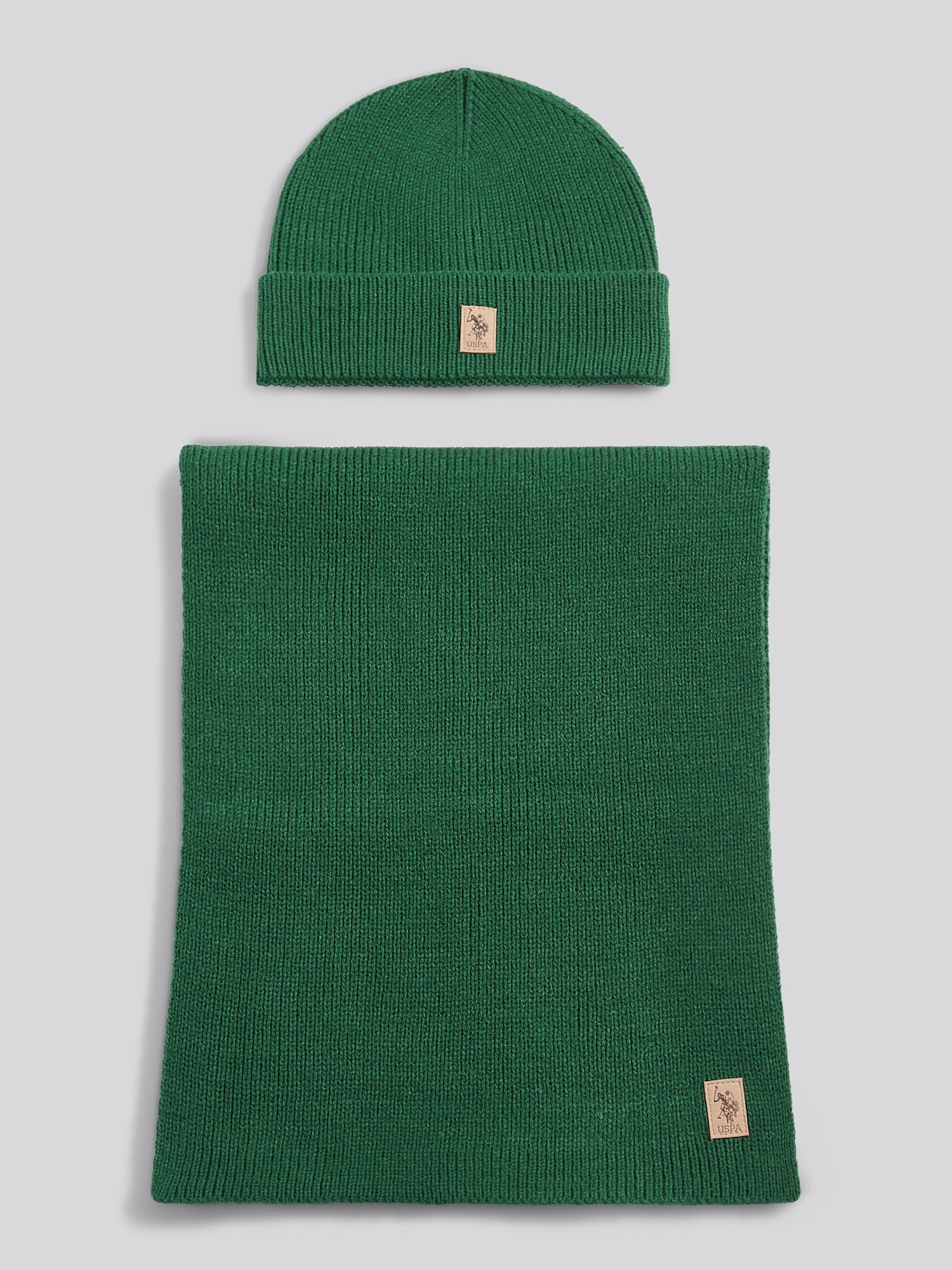 Mens Luxury Rib Knit Beanie & Scarf Set in Pineneedle