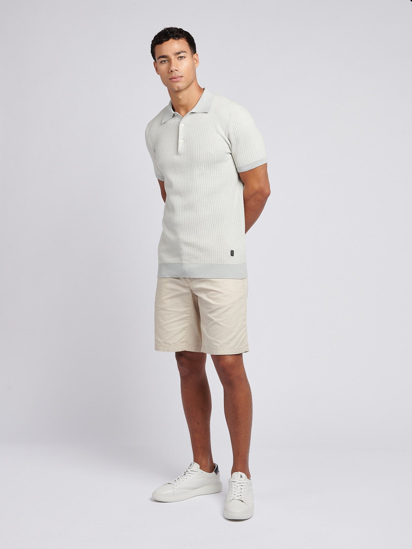 Mens Vertical Texture Stripe Knit Polo Shirt in Northern Droplet
