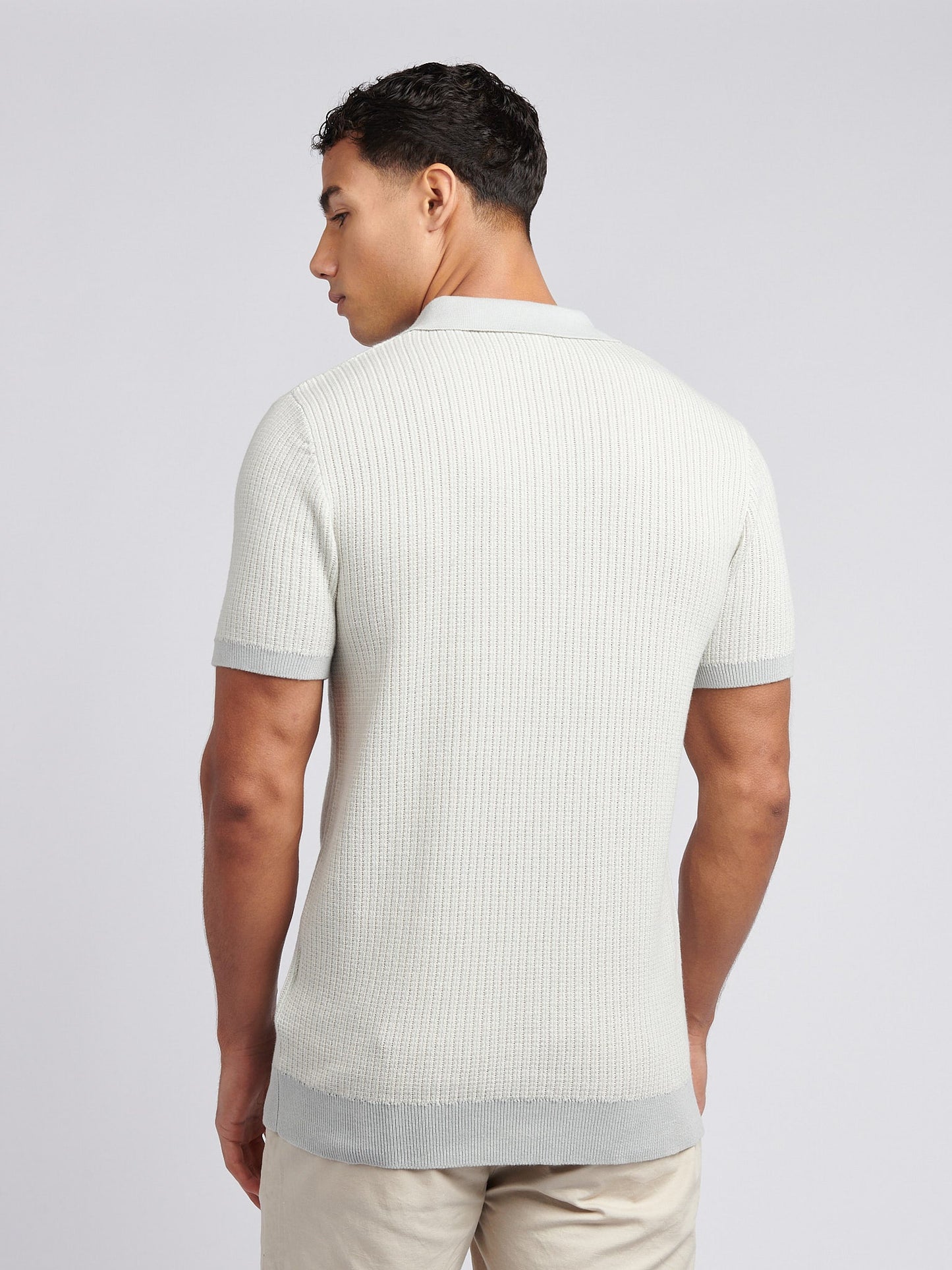 Mens Vertical Texture Stripe Knit Polo Shirt in Northern Droplet