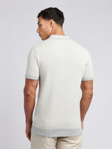 Mens Vertical Texture Stripe Knit Polo Shirt in Northern Droplet