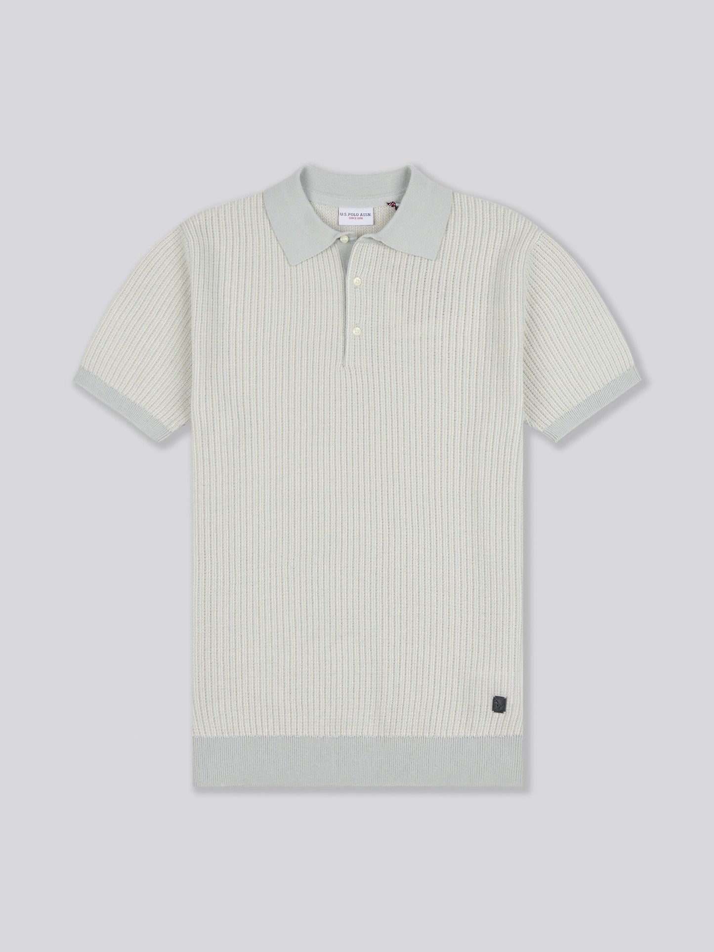 Mens Vertical Texture Stripe Knit Polo Shirt in Northern Droplet