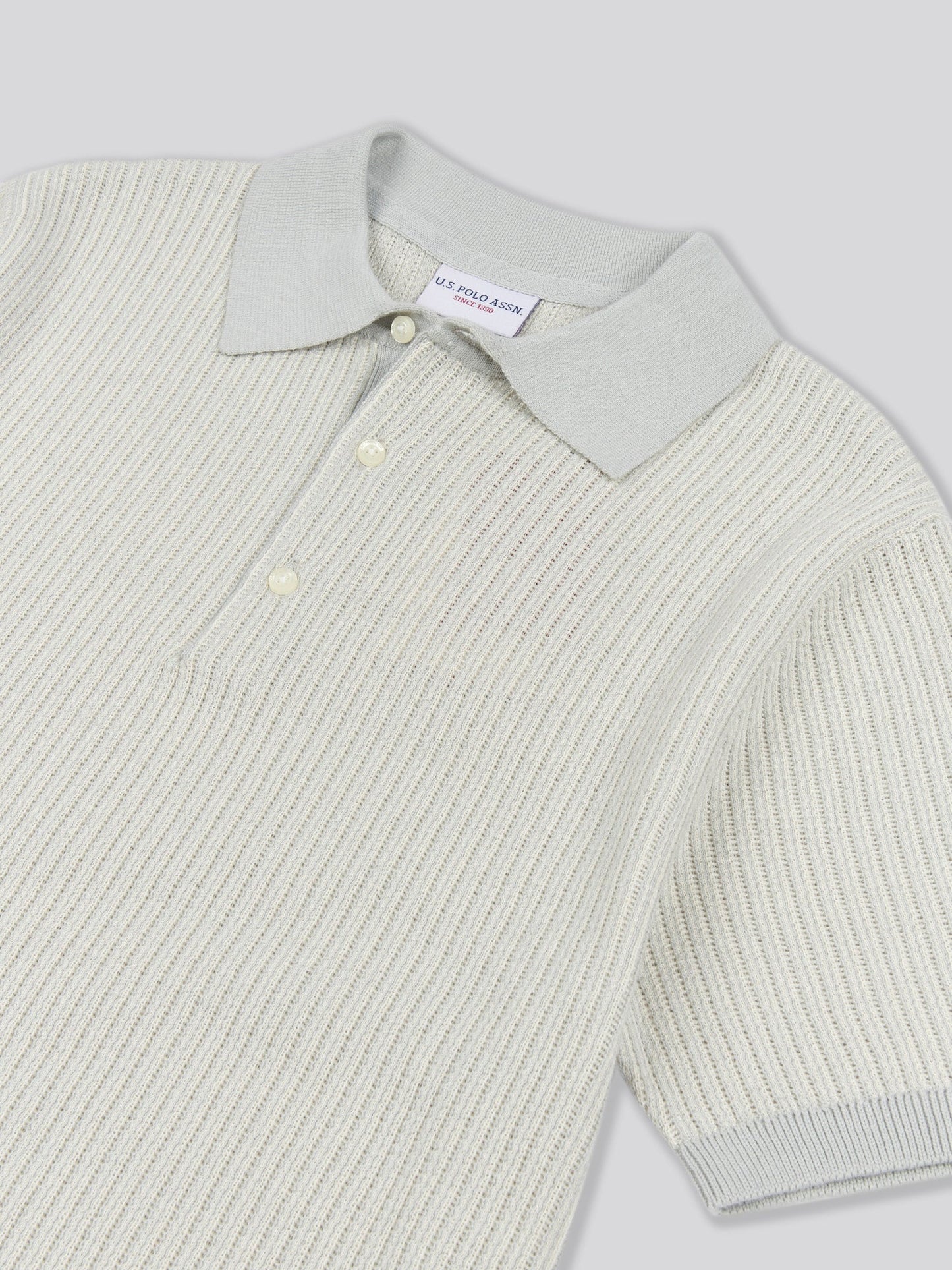Mens Vertical Texture Stripe Knit Polo Shirt in Northern Droplet