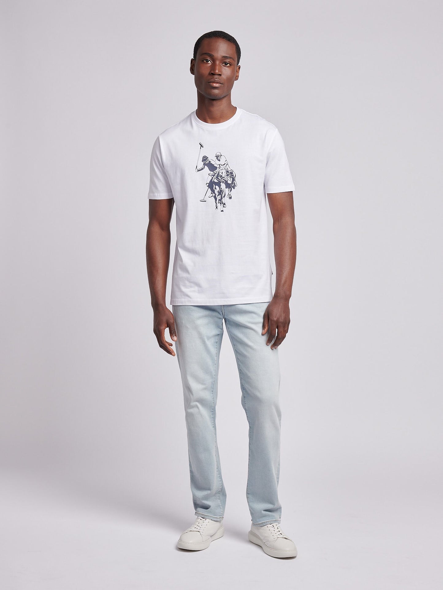 Mens Double Horsemen Graphic T-Shirt Bright White