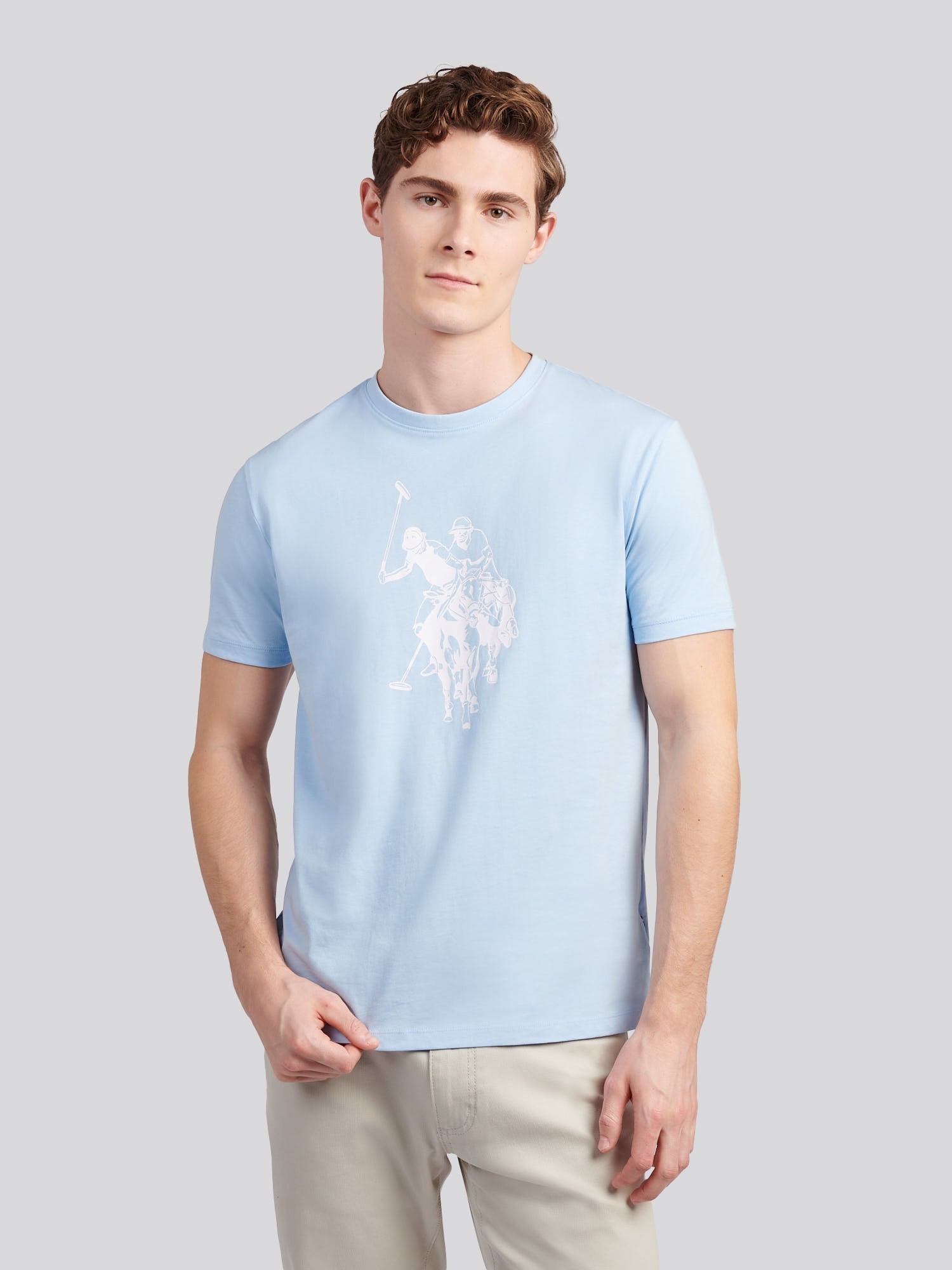Mens Double Horsemen Graphic T-Shirt Chambray Blue