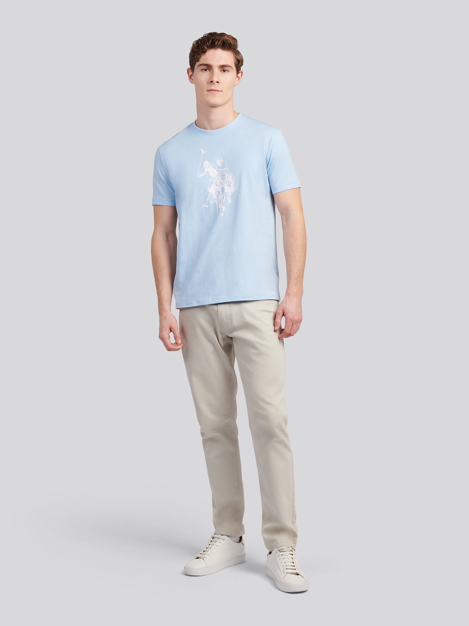 Mens Double Horsemen Graphic T-Shirt Chambray Blue
