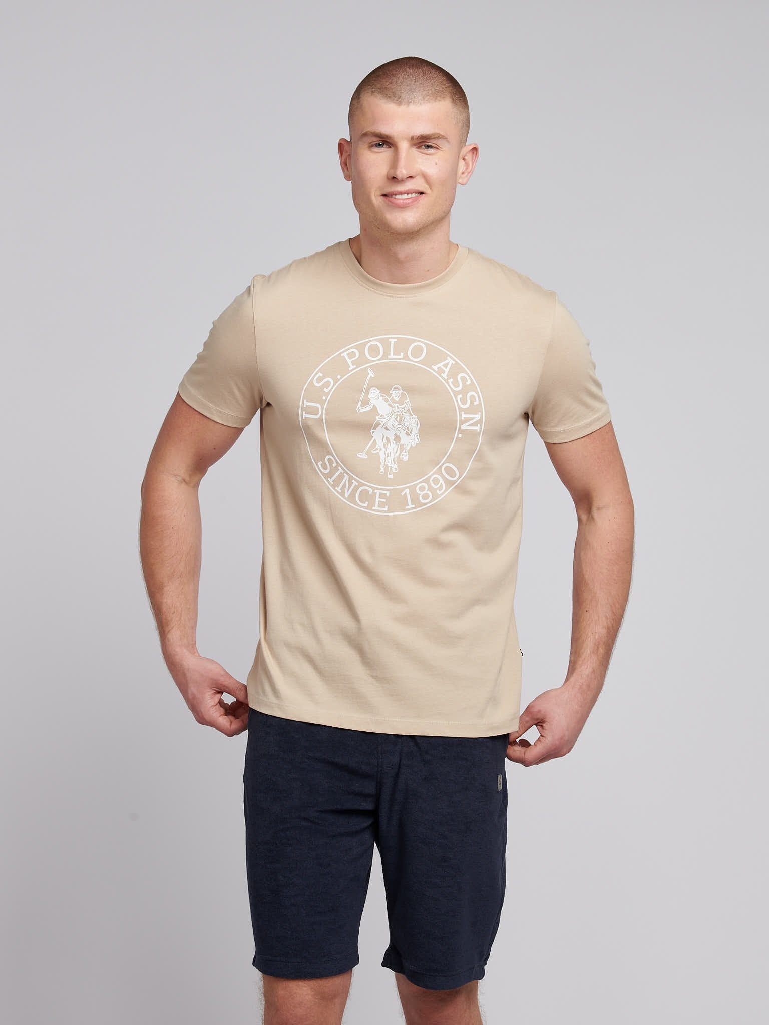 Mens Circle Print T-Shirt in Doeskin
