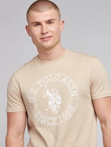Mens Circle Print T-Shirt in Doeskin