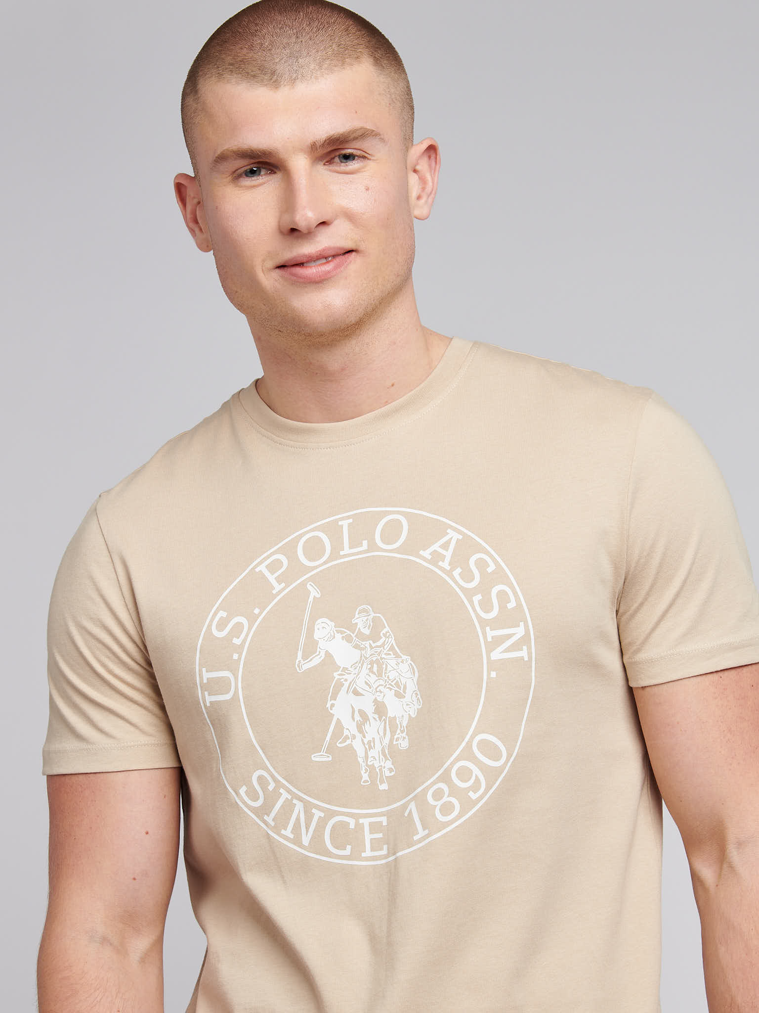 Mens Circle Print T-Shirt in Doeskin