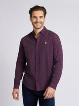 Mens Herringbone Weave Peached Gingham Shirt in Grape Wine