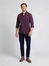 Mens Herringbone Weave Peached Gingham Shirt in Grape Wine