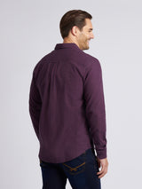 Mens Herringbone Weave Peached Gingham Shirt in Grape Wine