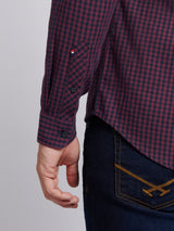 Mens Herringbone Weave Peached Gingham Shirt in Grape Wine