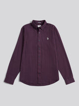 Mens Herringbone Weave Peached Gingham Shirt in Grape Wine