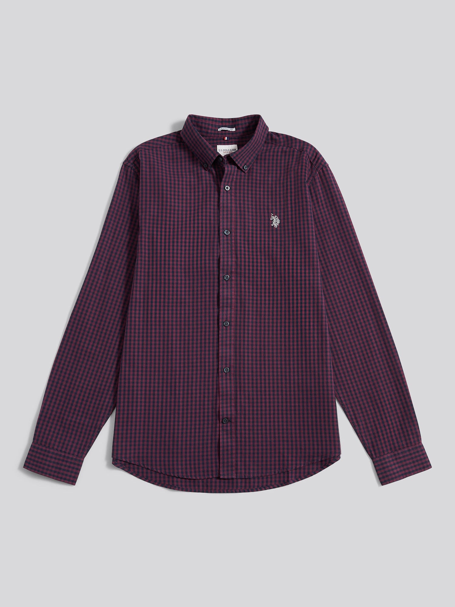 Mens Herringbone Weave Peached Gingham Shirt in Grape Wine