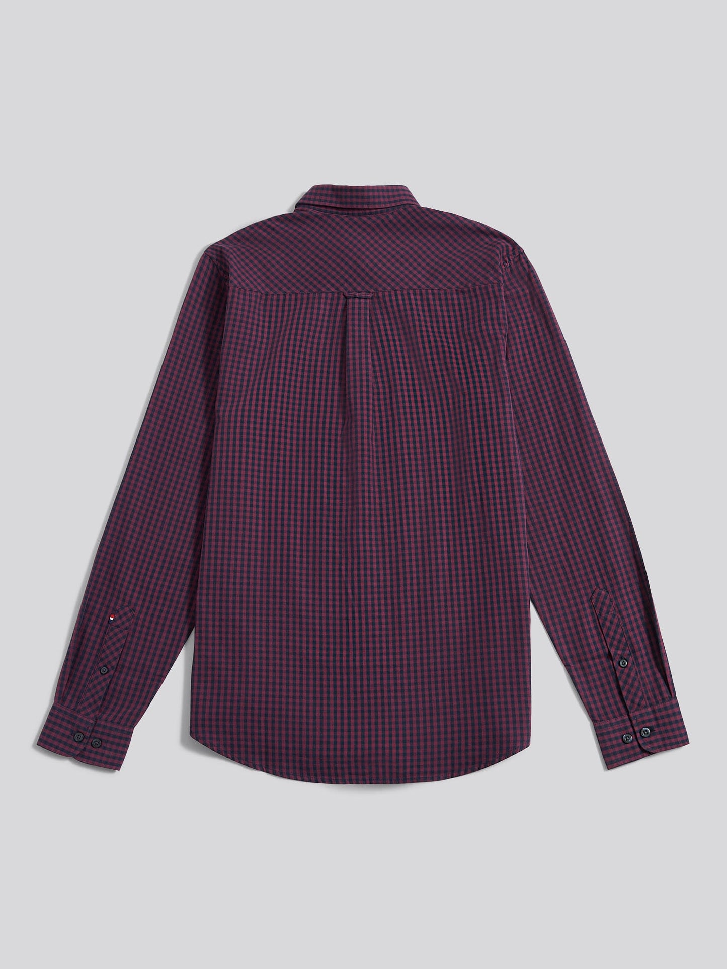 Mens Herringbone Weave Peached Gingham Shirt in Grape Wine