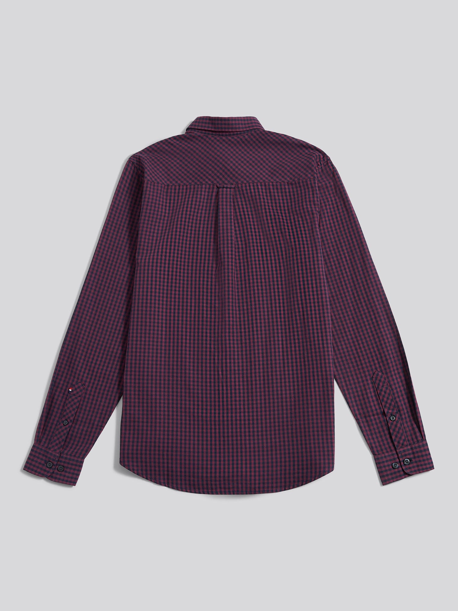 Mens Herringbone Weave Peached Gingham Shirt in Grape Wine