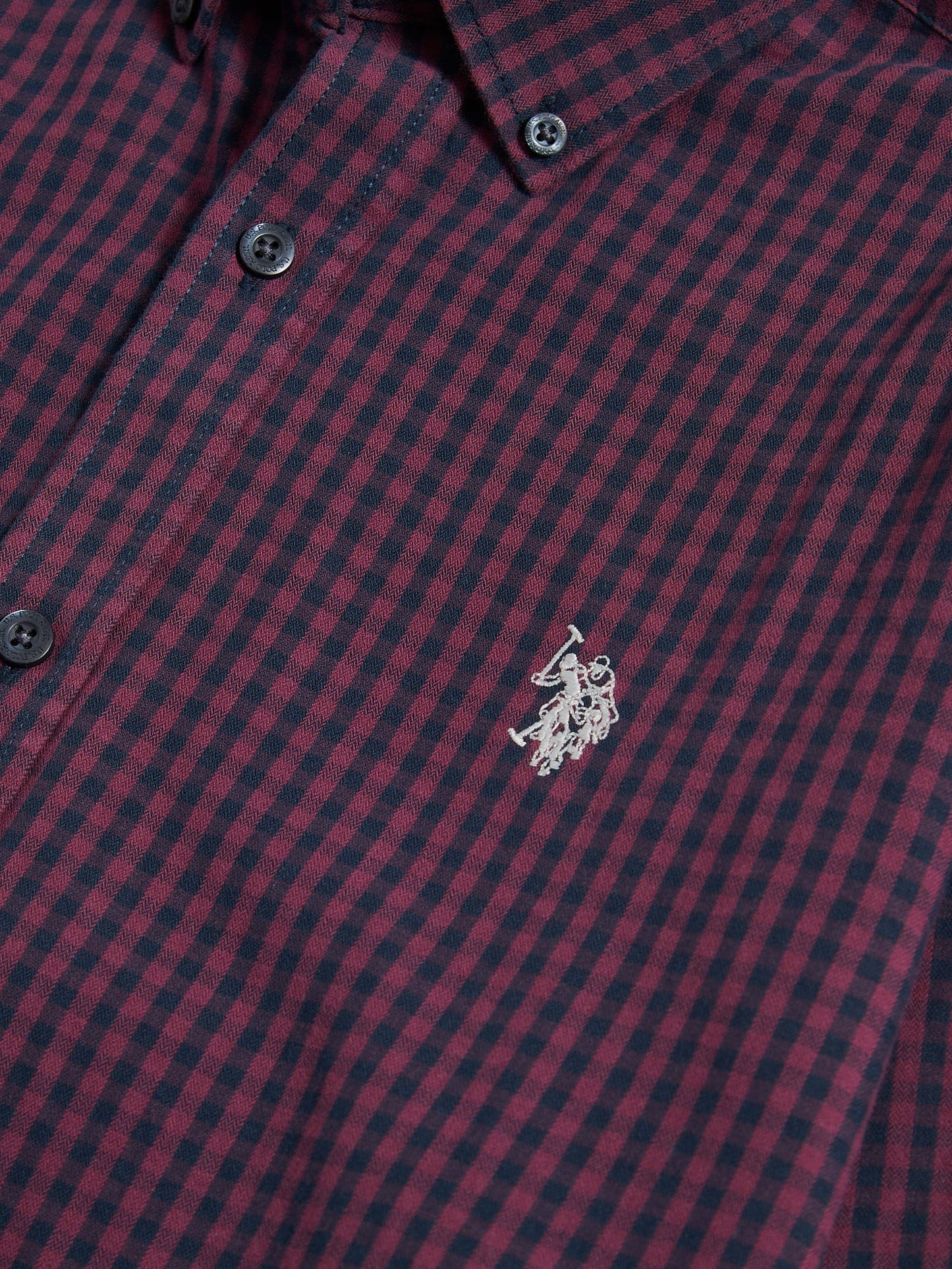 Mens Herringbone Weave Peached Gingham Shirt in Grape Wine