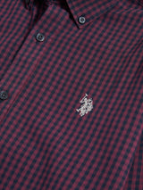 Mens Herringbone Weave Peached Gingham Shirt in Grape Wine