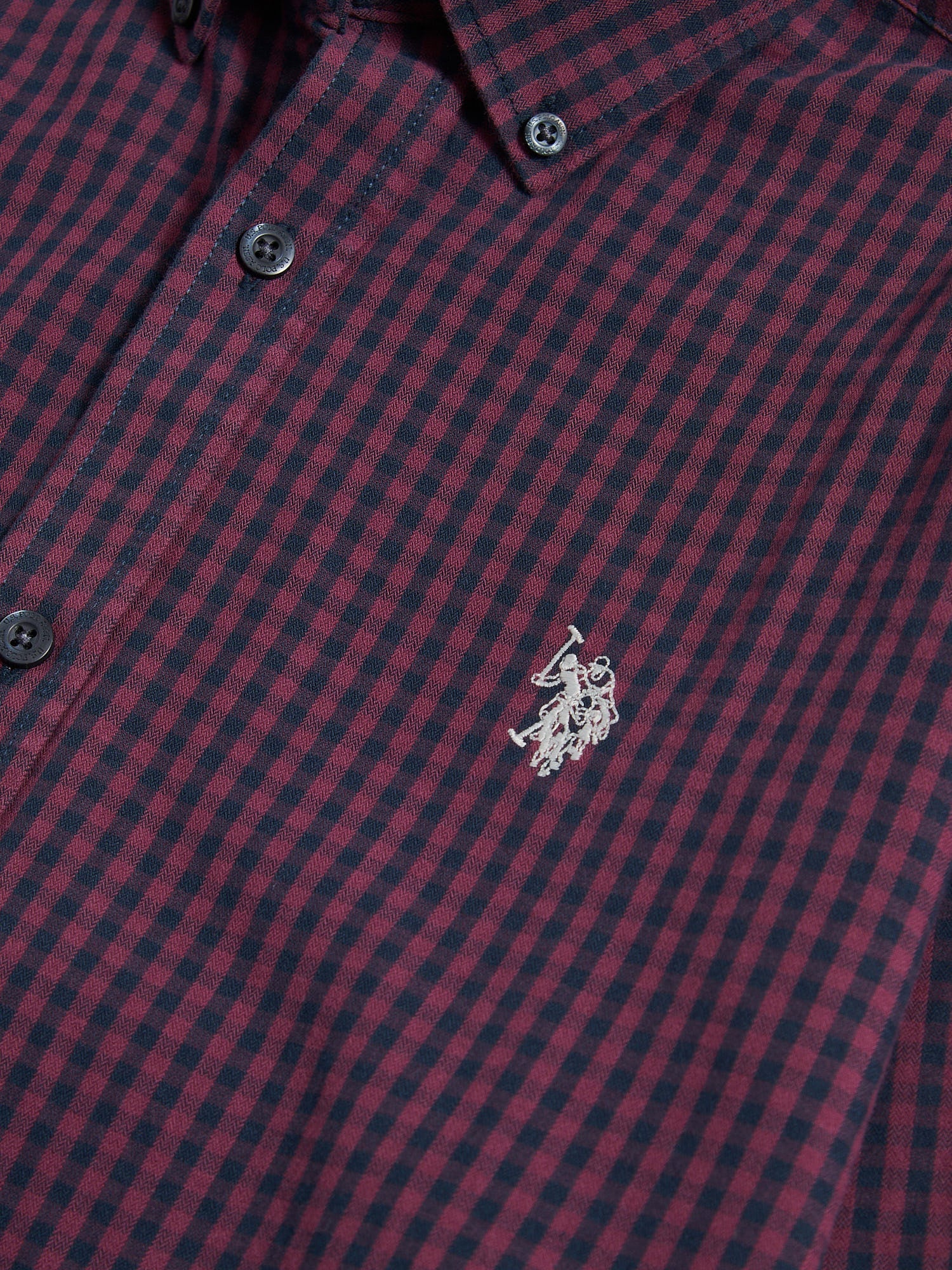 Mens Herringbone Weave Peached Gingham Shirt in Grape Wine