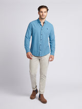 Mens Herringbone Weave Peached Gingham Shirt in Heritage Blue