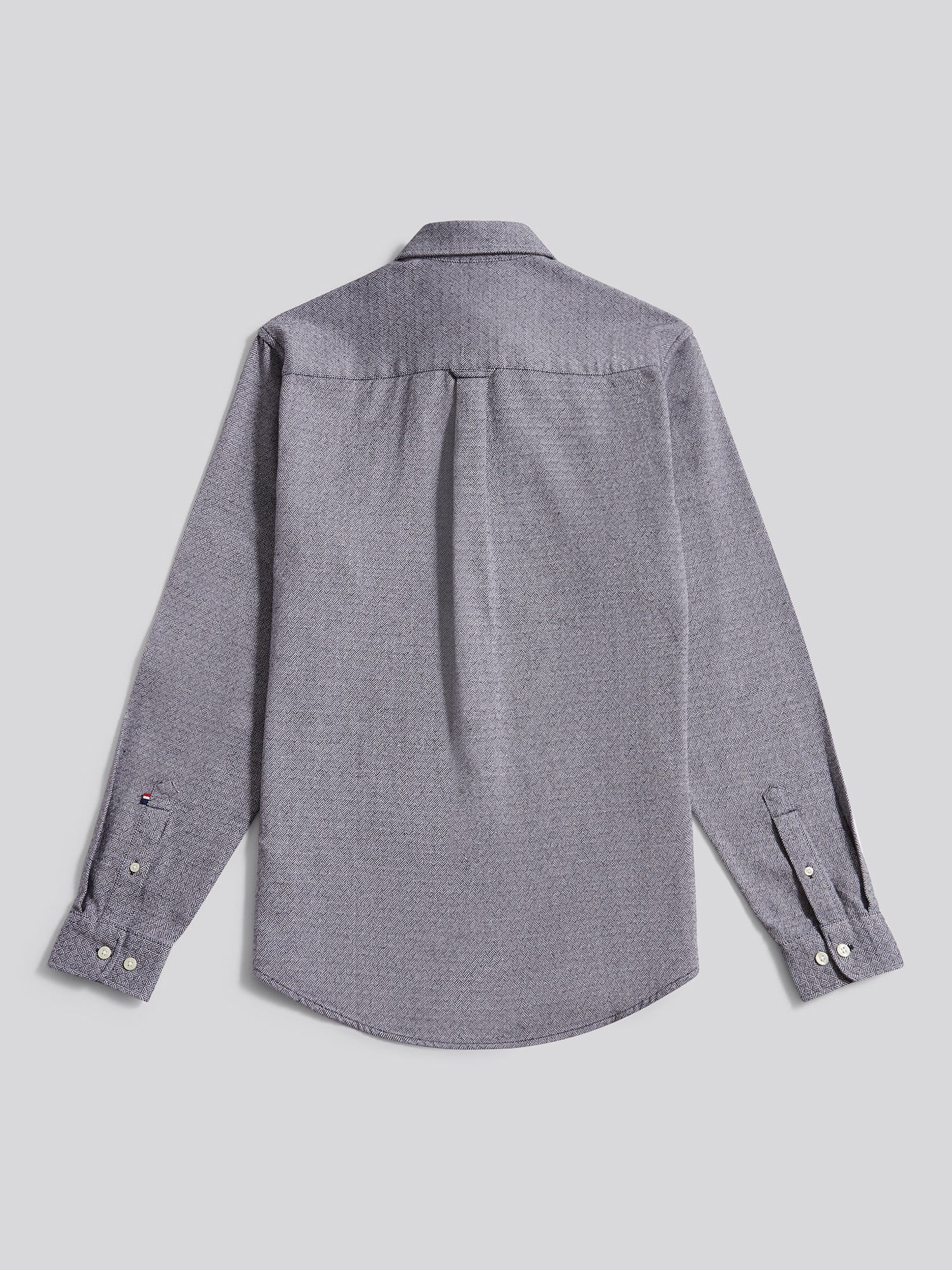 Mens Herringbone Crosshatch Textured Shirt in Dark Sapphire Navy