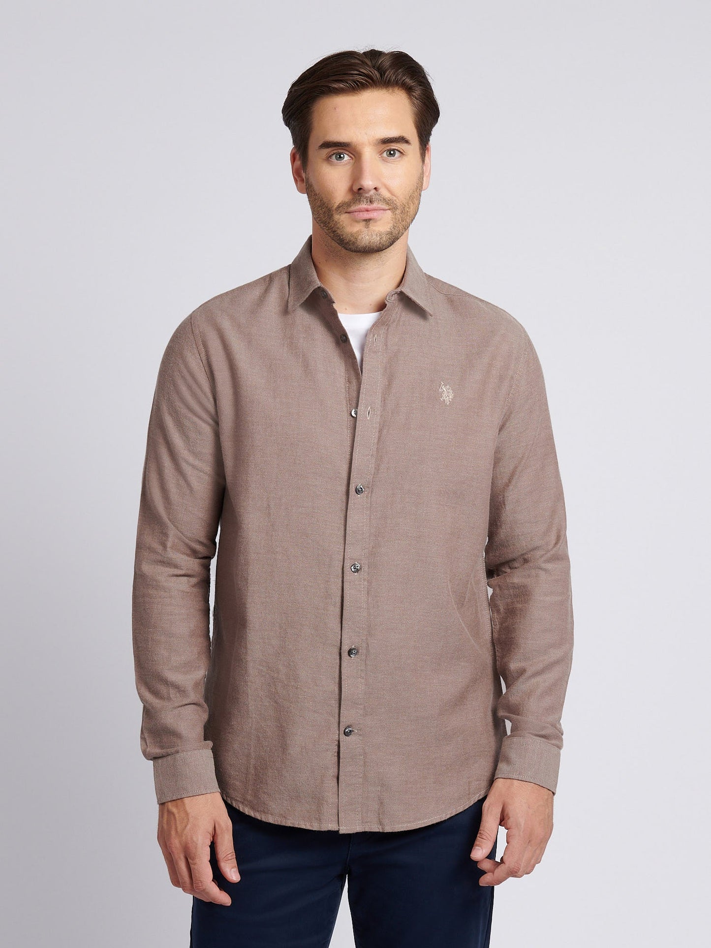 Mens Brushed Dobby Shirt in Chocolate Martini