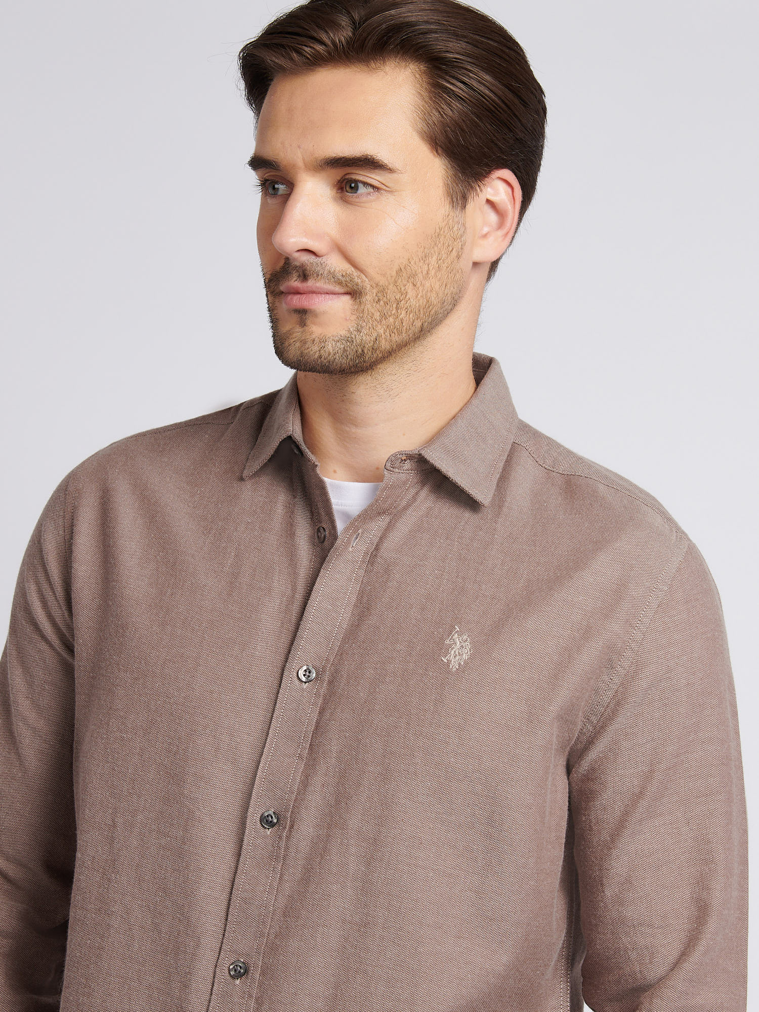 Mens Brushed Dobby Shirt in Chocolate Martini