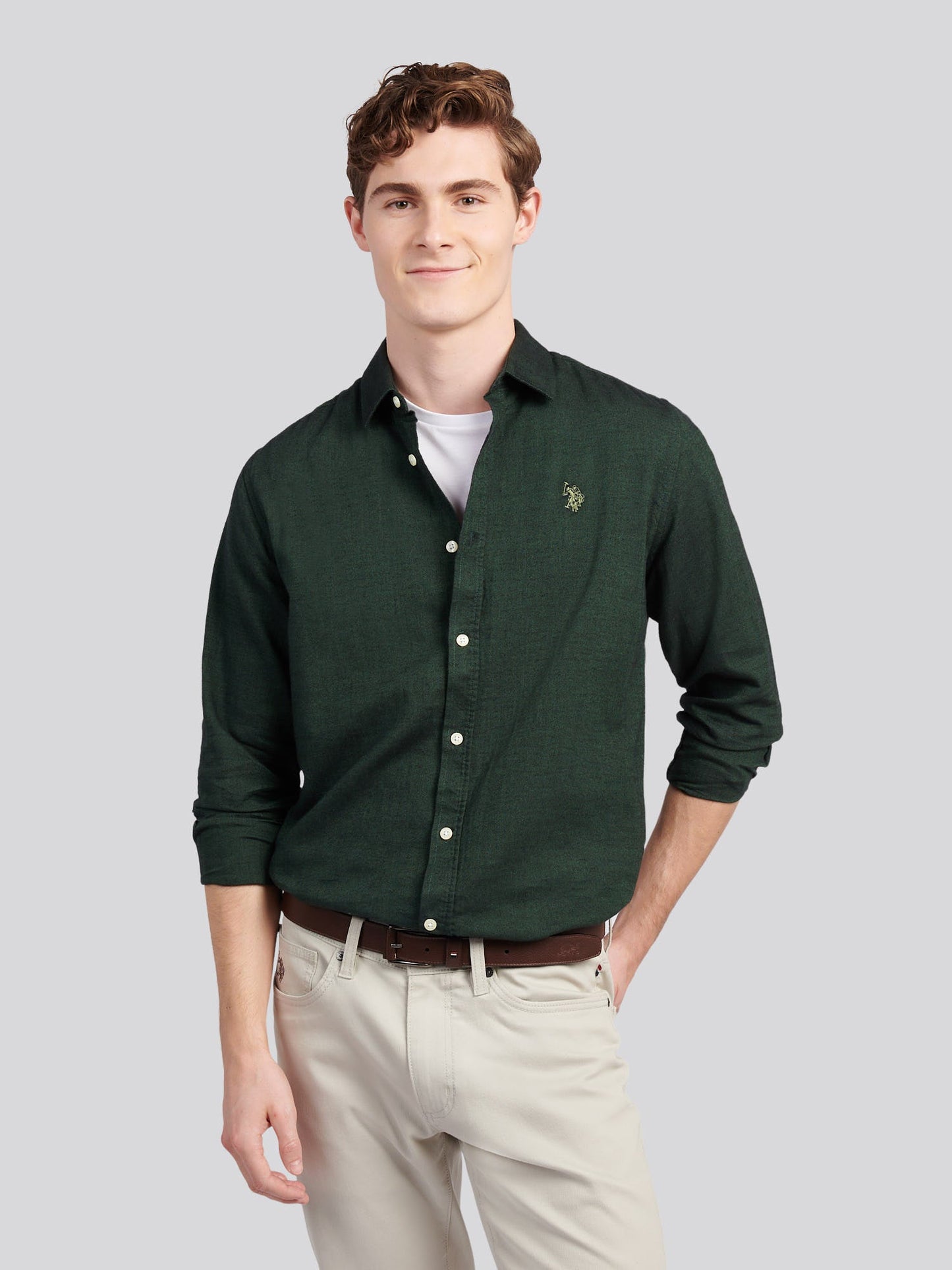 Mens Brushed Dobby Shirt in Pineneedle