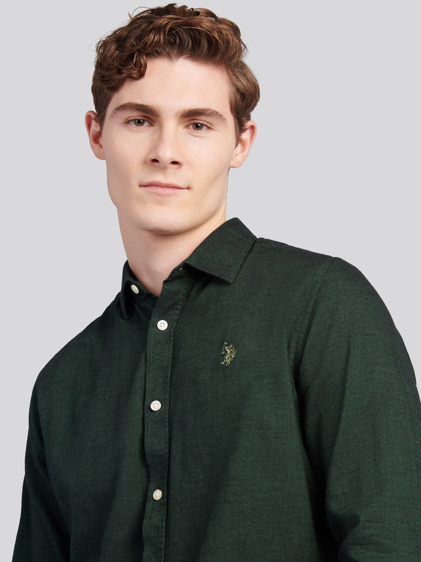 Mens Brushed Dobby Shirt in Pineneedle