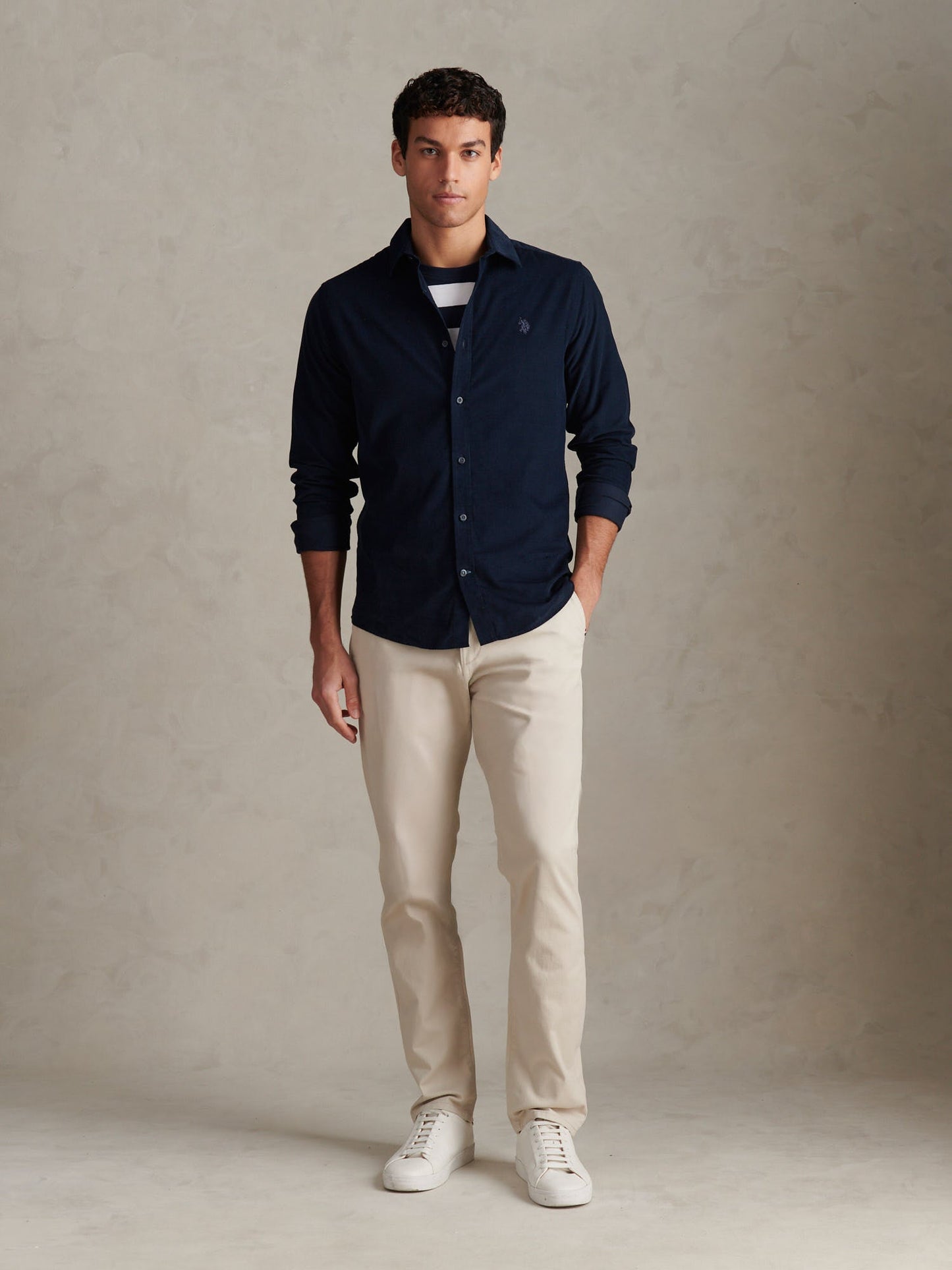 Mens Textured Corduroy Shirt in Dark Sapphire Navy / Moonlight Blue DHM