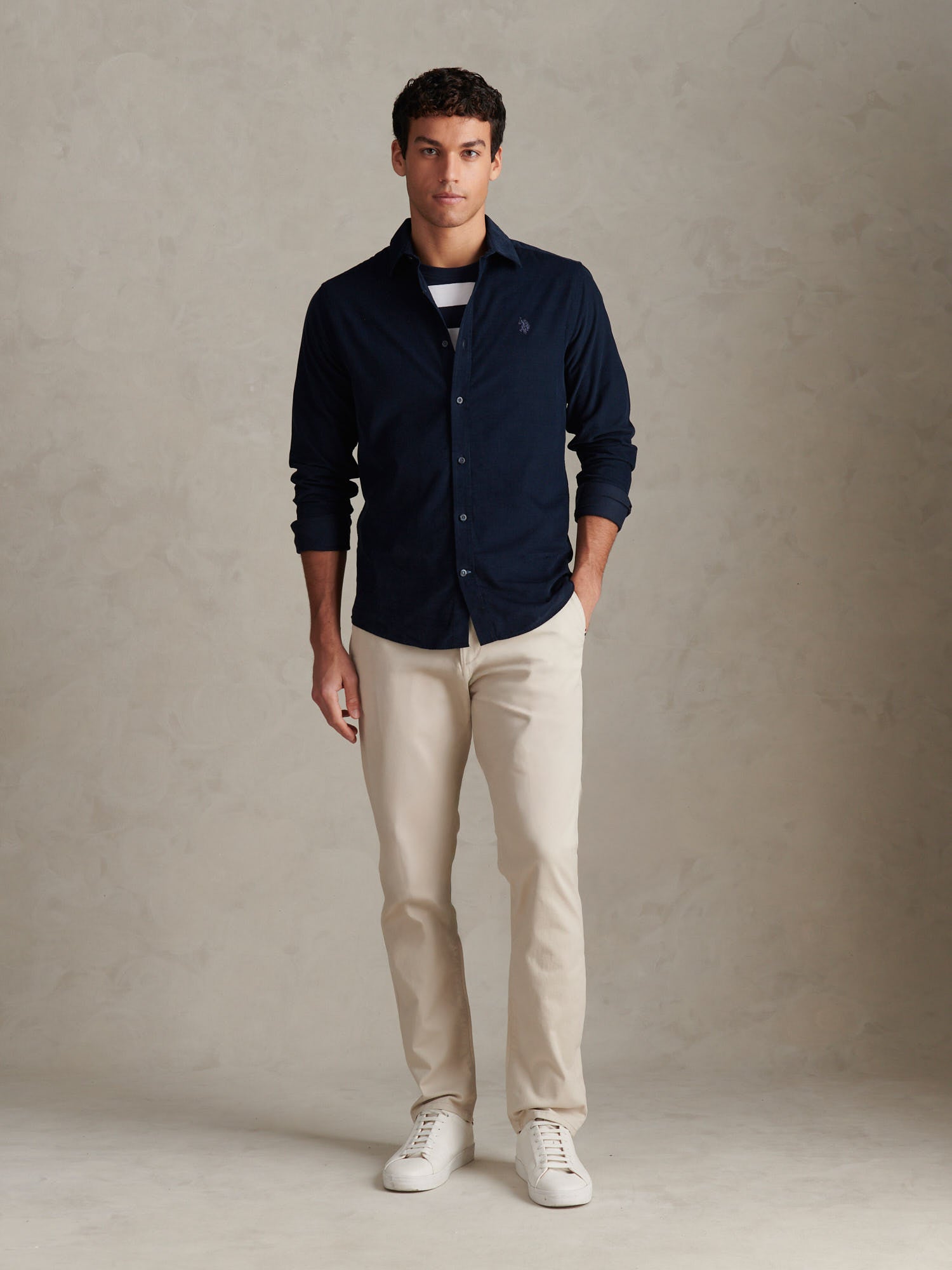 Mens Textured Corduroy Shirt in Dark Sapphire Navy / Moonlight Blue DHM