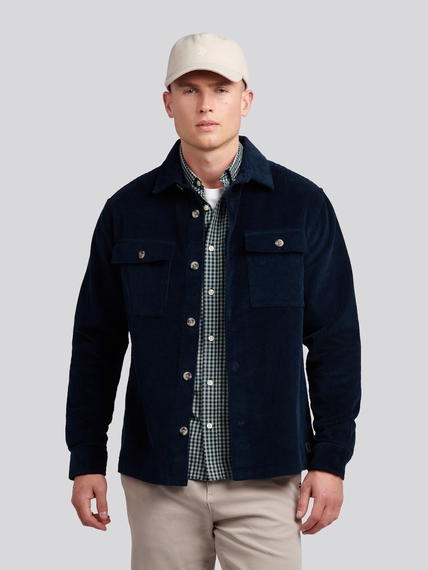 U.S. Polo Assn. Mens Textured Cord Overshirt Dark Sapphire Navy