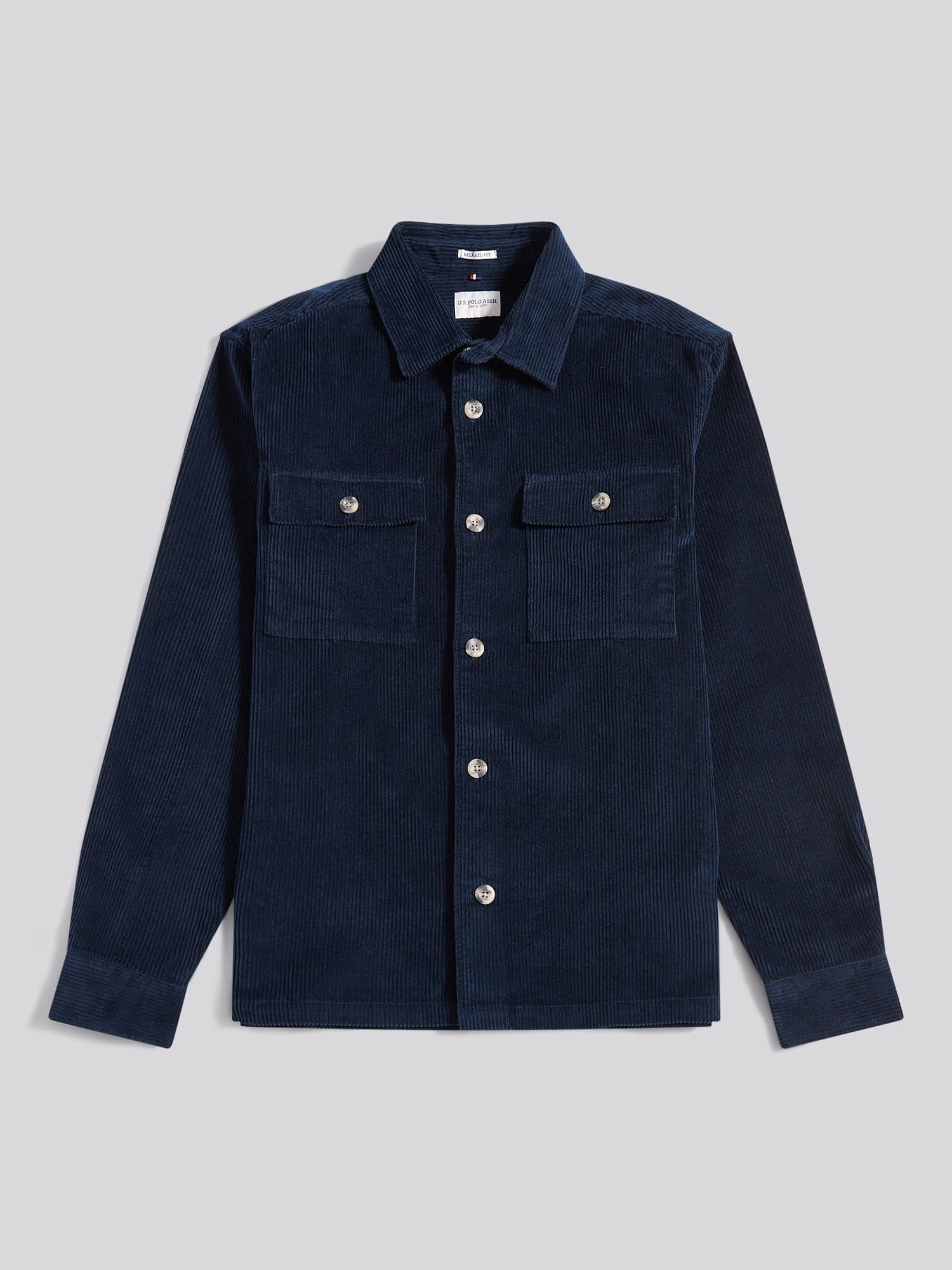 U.S. Polo Assn. Mens Textured Cord Overshirt Dark Sapphire Navy