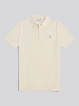 Mens Herringbone Texture Knit Polo Shirt Whisper White