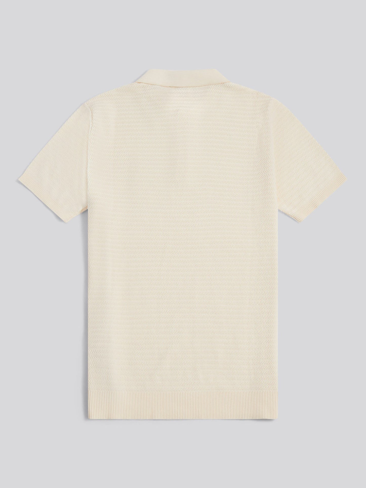 Mens Herringbone Texture Knit Polo Shirt Whisper White