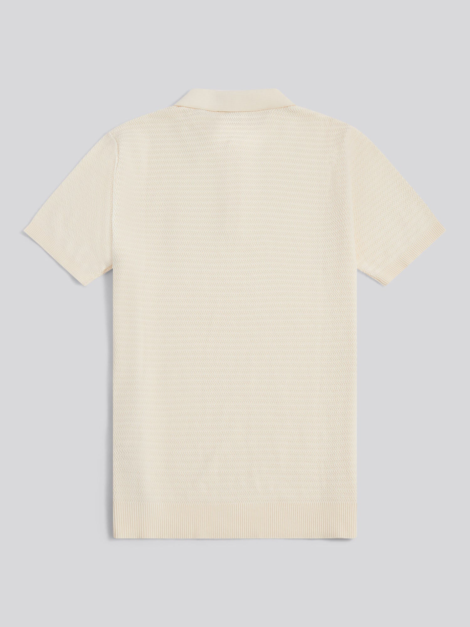 Mens Herringbone Texture Knit Polo Shirt Whisper White