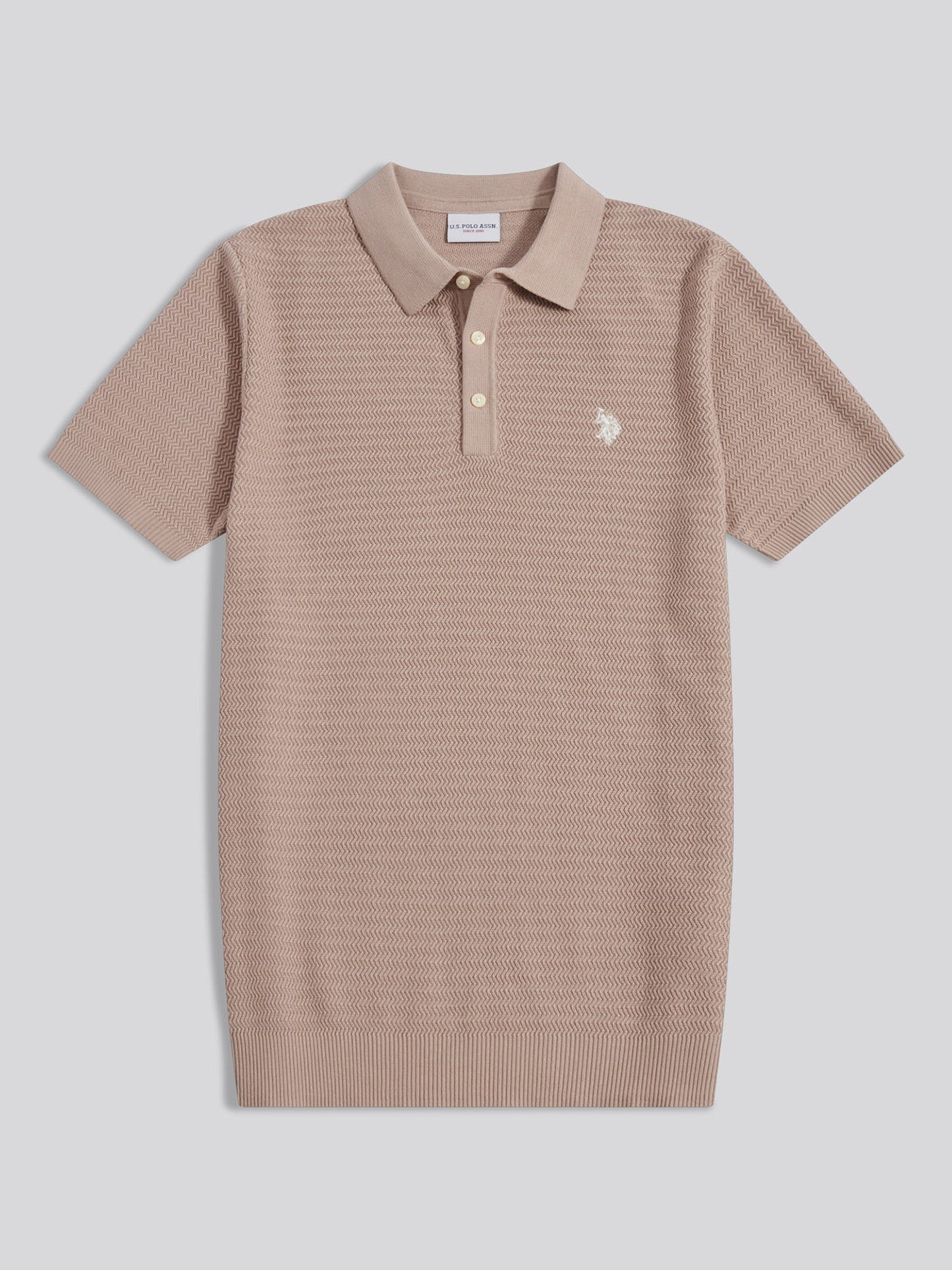 Mens Herringbone Texture Knit Polo Shirt Atmosphere